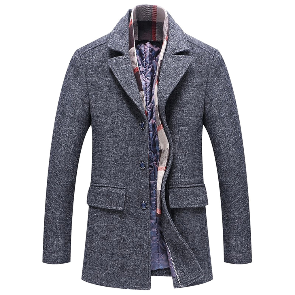 Fall Winter Men's Woolen Trench Coat Fashion Polo Collar Cotton Scarf - enhanced image 4