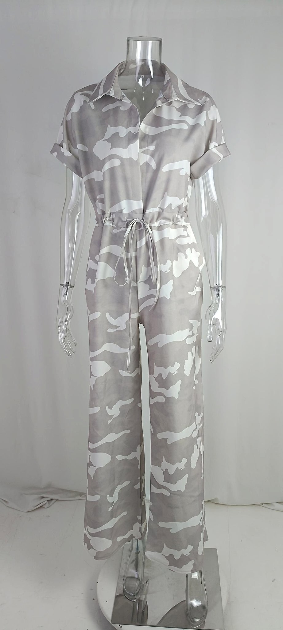 Fashion Polo Collar Printed Button Lace-up Jumpsuit - enhanced image 4