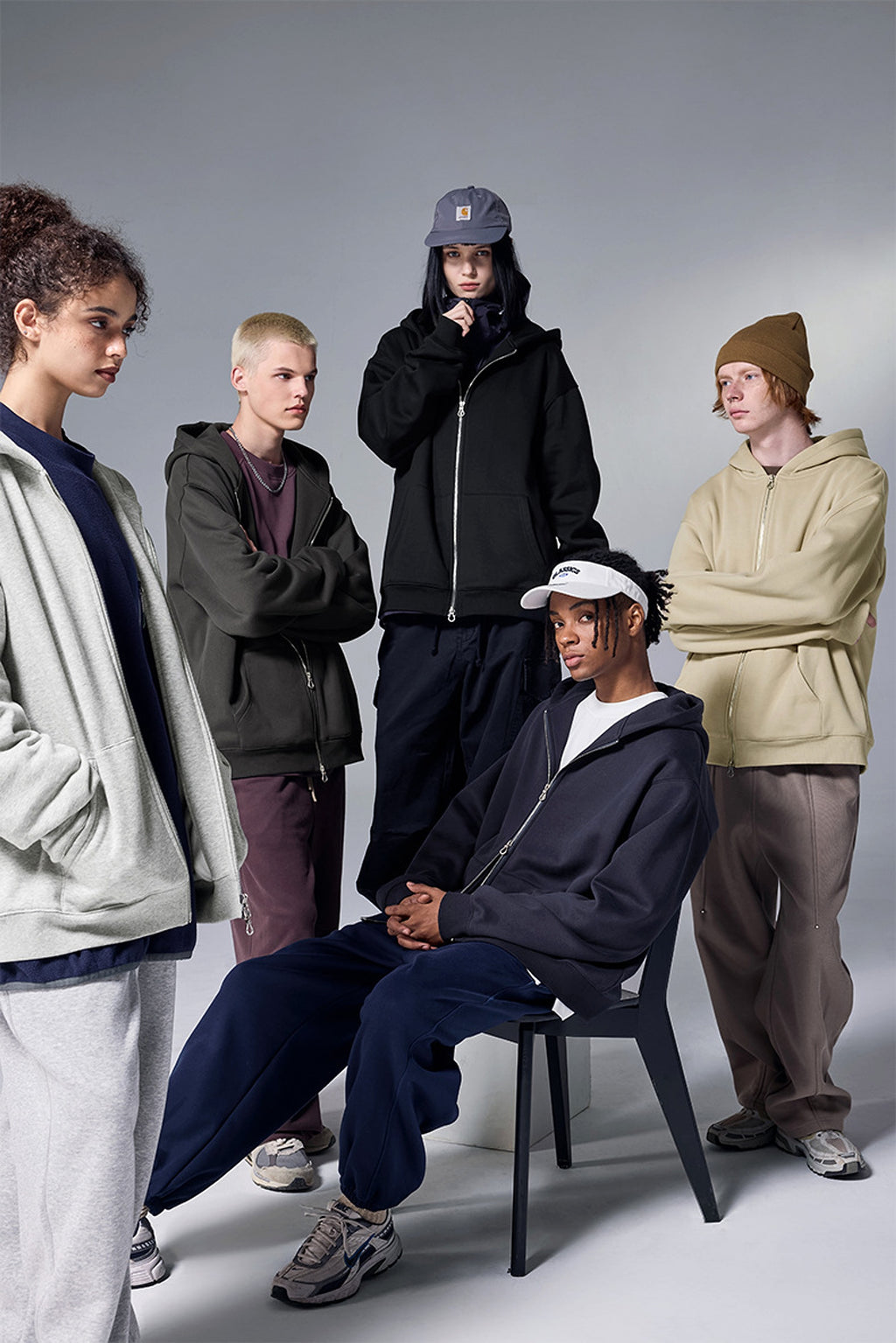 Flame Single-layer Fleece-lined Hooded Jacket Solid Color Double-headed Zipper Jacket - enhanced image 4