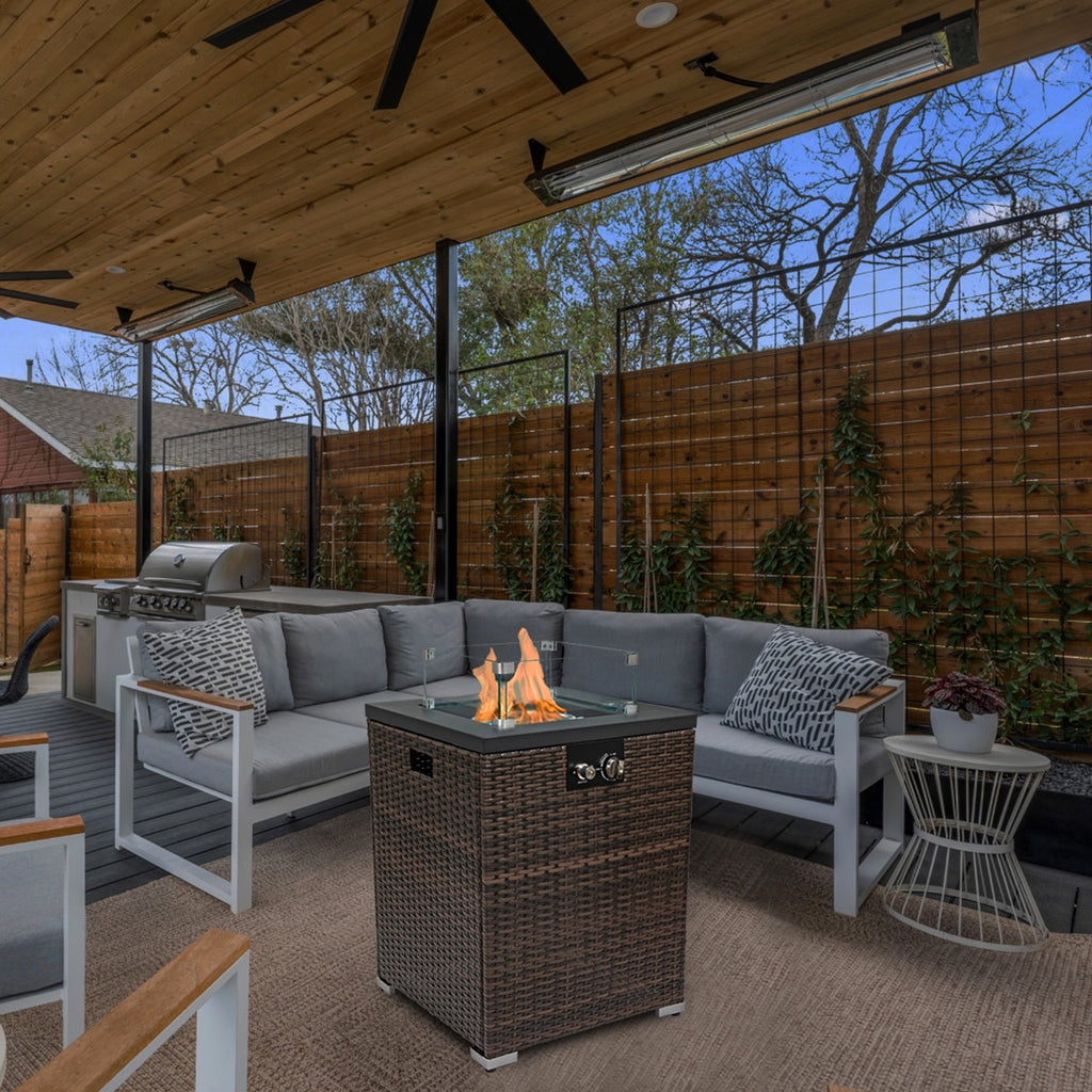 FlameHaven™ – Wicker Propane Fire Pit Column with Glass Wind Guard (US Warehouse) - enhanced image 4