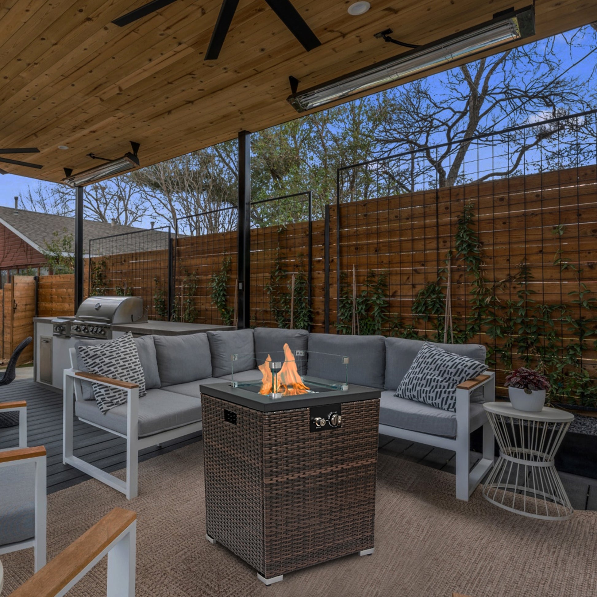 FlameHaven™ – Wicker Propane Fire Pit Column with Glass Wind Guard (US Warehouse) - enhanced image 4
