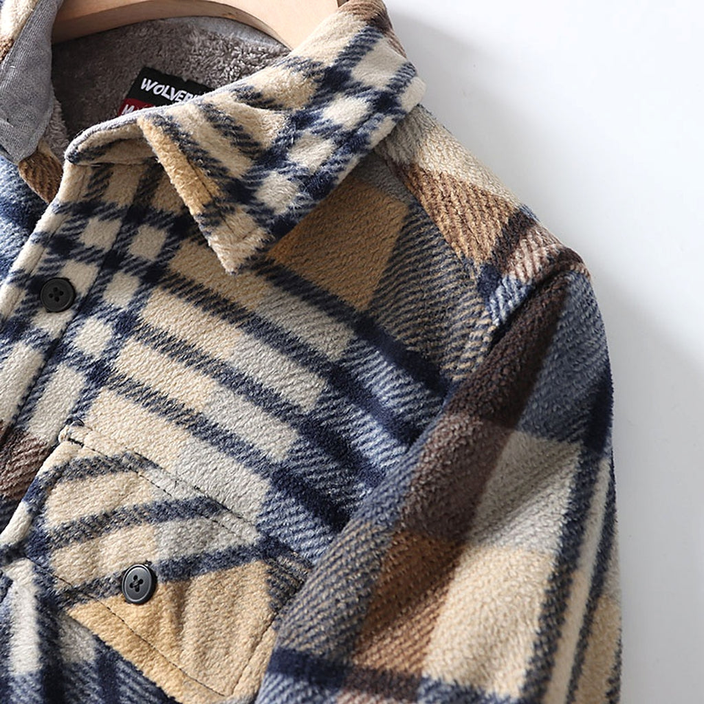 Flannel Plaid Warm Leisure Lapel Long Sleeve DressShirt - enhanced image 4