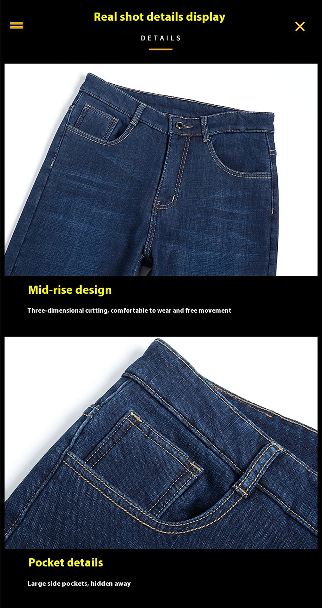 Fleece Lined Padded Warm Keeping Jeans For Men - enhanced image 4
