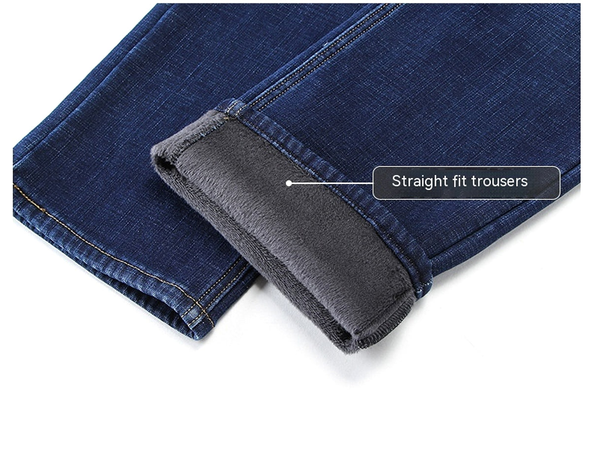 Fleece Lined Padded Warm Keeping Straight Jeans - enhanced image 4