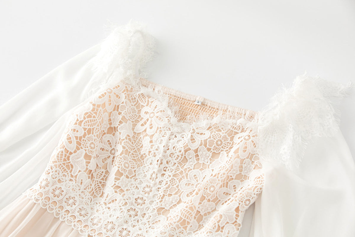 French Temperament Gentle Mesh Spliced Lace Slim Fit Dress - enhanced image 4