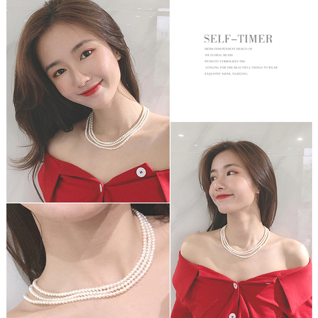 Freshwater Pearl Necklace Three Layer Design - enhanced image 4