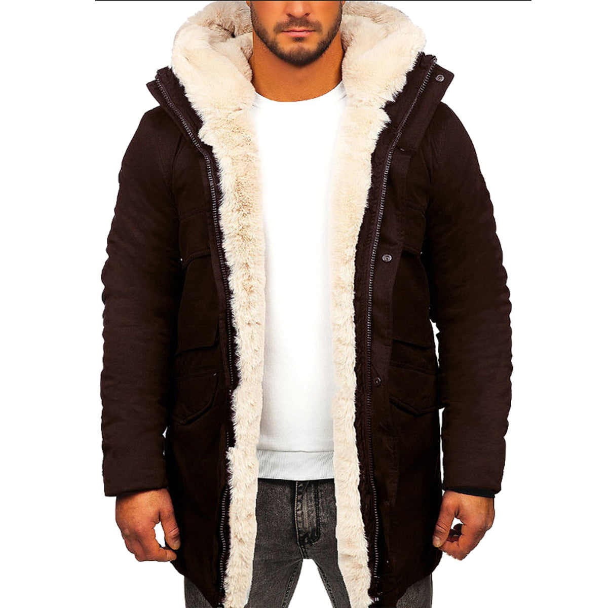 Fur Integrated Hooded Jacket Men - enhanced image 4