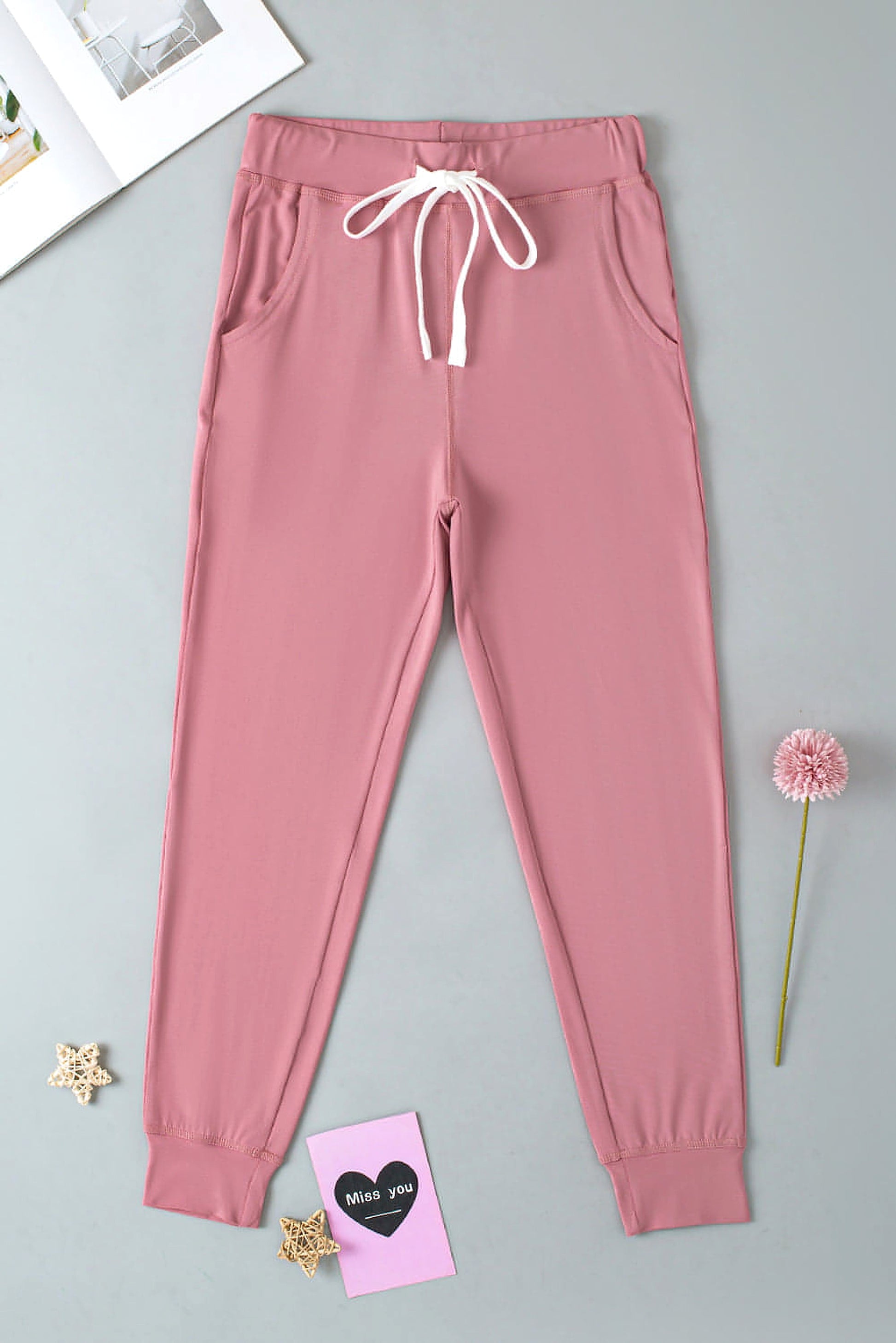 Fushia Drawstring Waist Pocketed Joggers - enhanced image 4