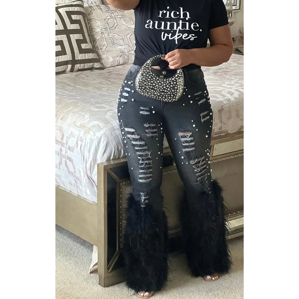 Glam Wool Beaded Jeans – Runway Edition 25 - enhanced image 4