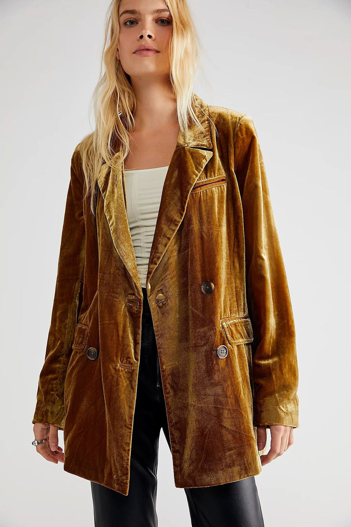Gold Velvet Jacket Women's Clothing Top - enhanced image 4