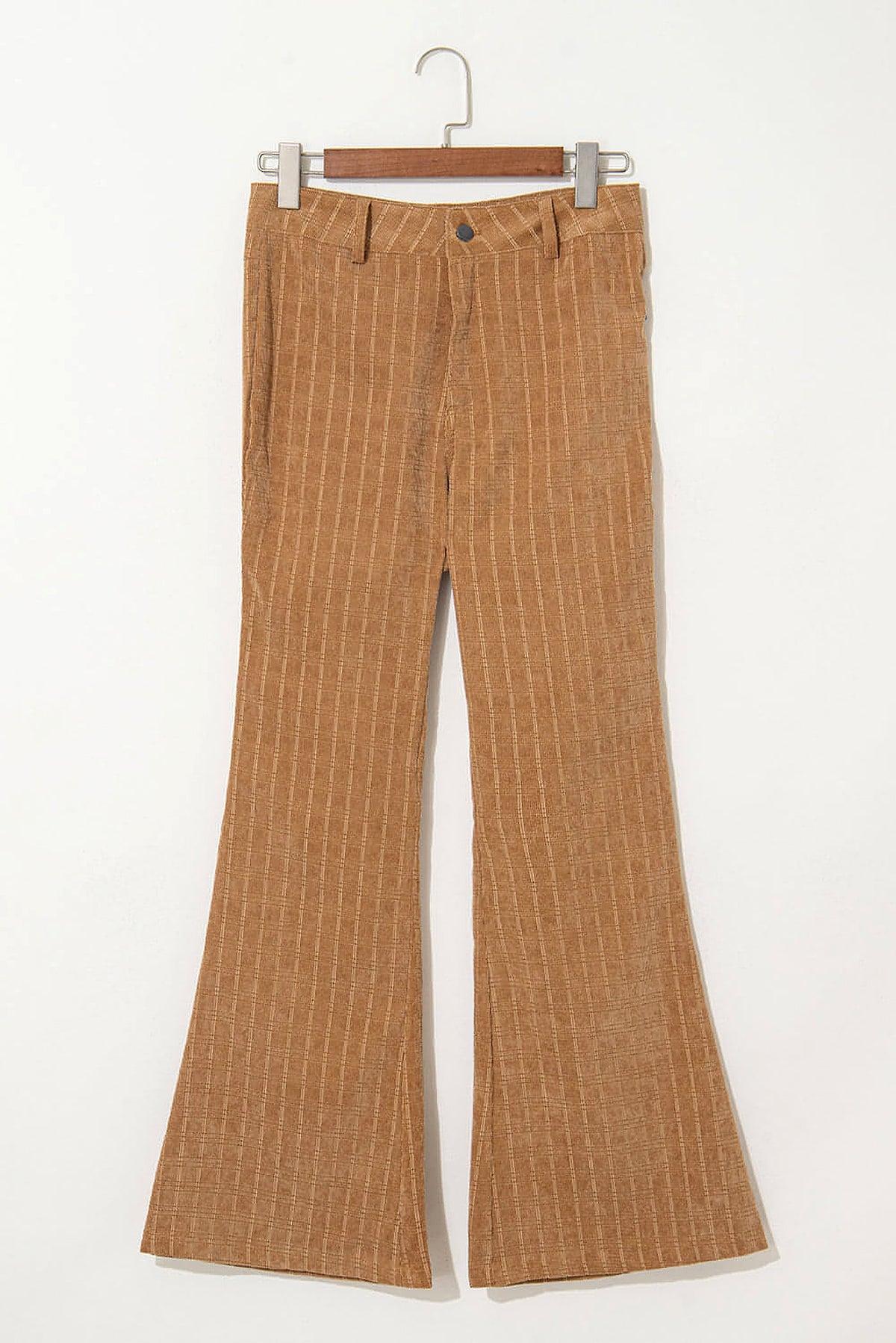 Grapefruit Orange Checkered Corduroy Flare High Waist Pants - enhanced image 4