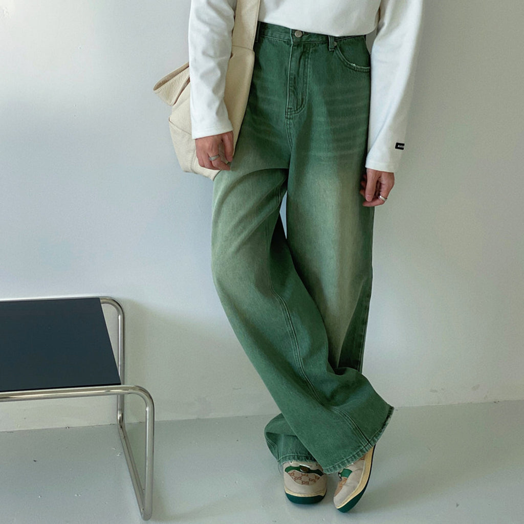 Green men 's retro vintage jeans - enhanced image 4
