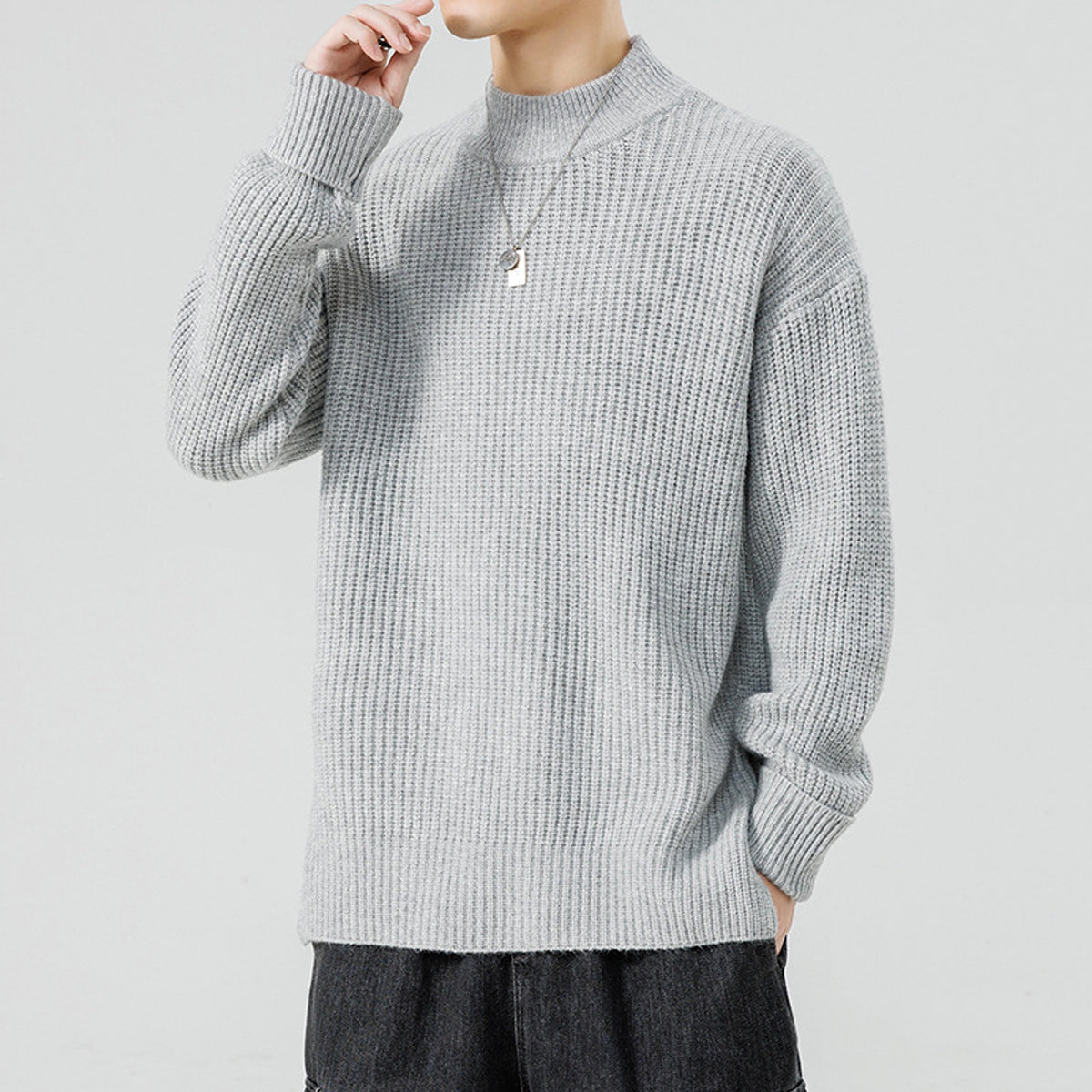 Half High Necked Sweater For Men's Casual Knitwear Outerwear - enhanced image 4