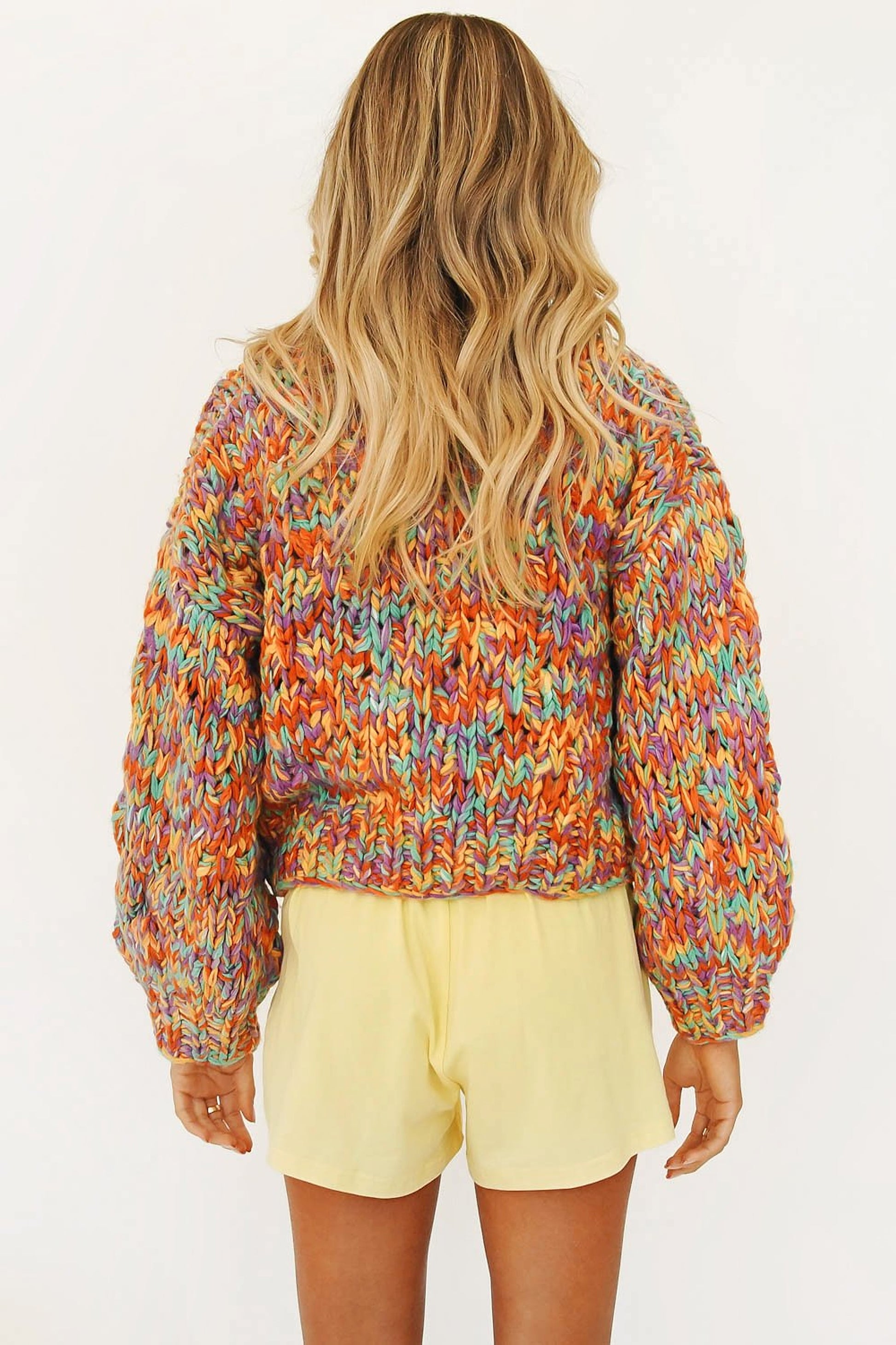 A.1 Hand-woven VG Rainbow Woven Lantern Sleeve Knitted Sweater Women - enhanced image 4