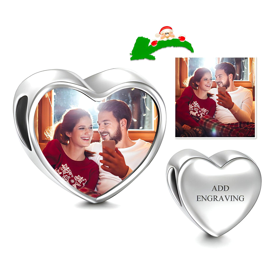 Heart Engraved Photo Charm Silver - enhanced image 4