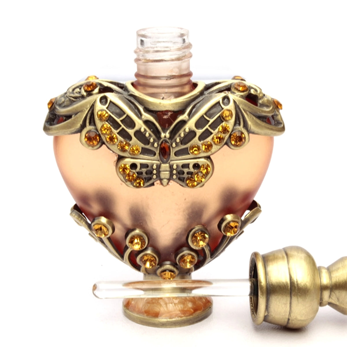 Heart-shaped Middle East Perfume Bottle with Colored Stones Single Bottle - enhanced image 4