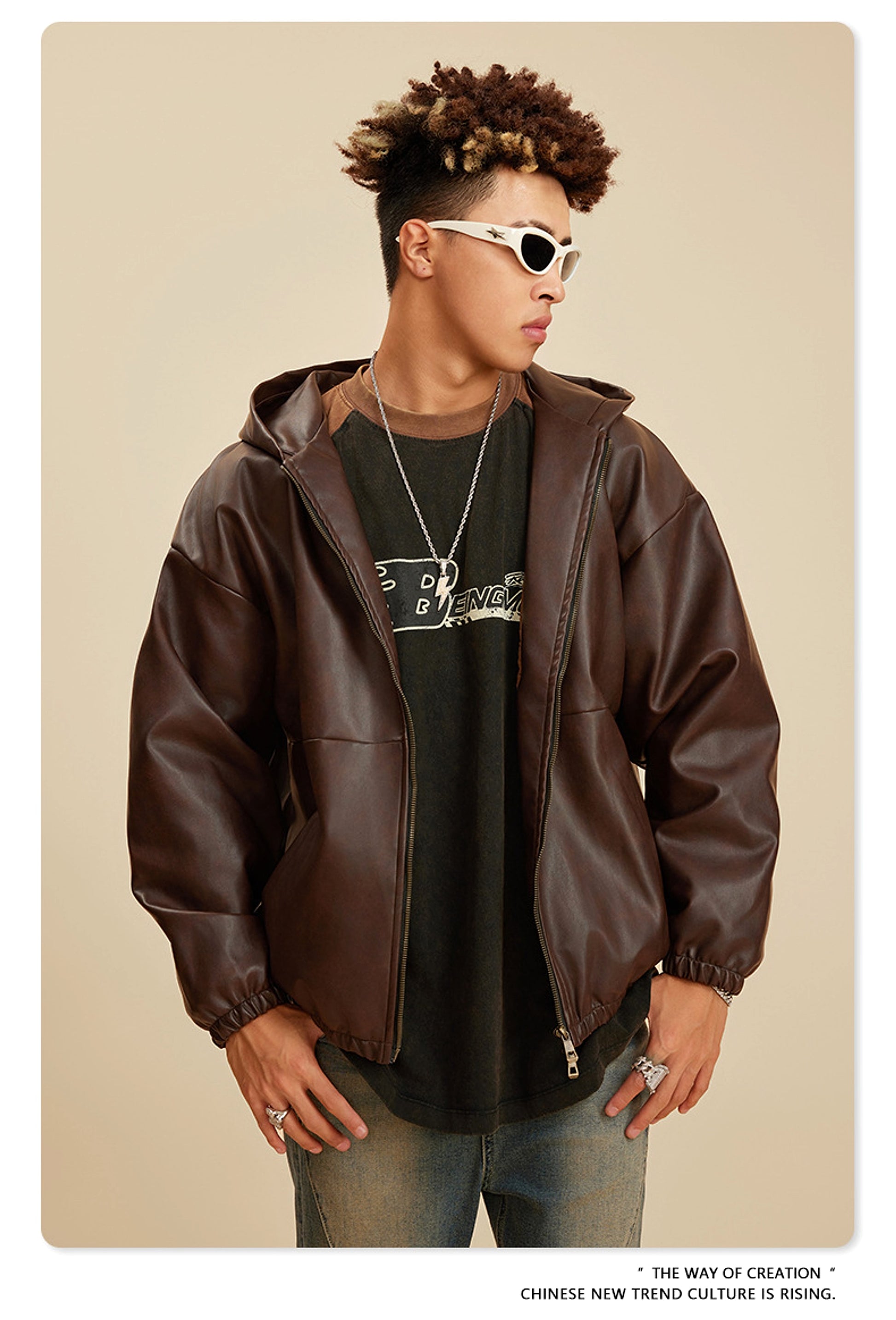 Heavy American Retro Fashion Brand Leather Coat Jacket Ment - enhanced image 4