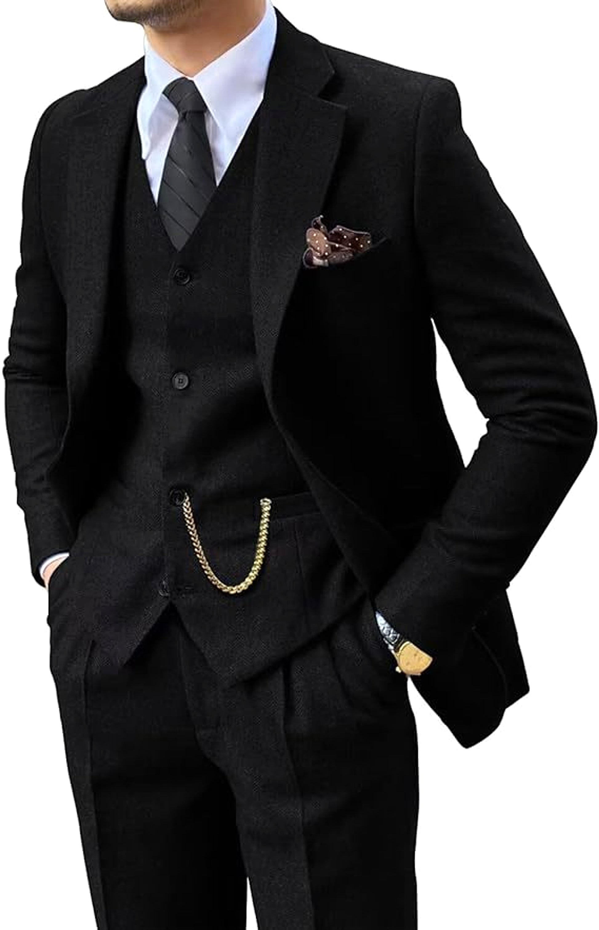 Herringbone Men's Suit Slim Fit - enhanced image 4