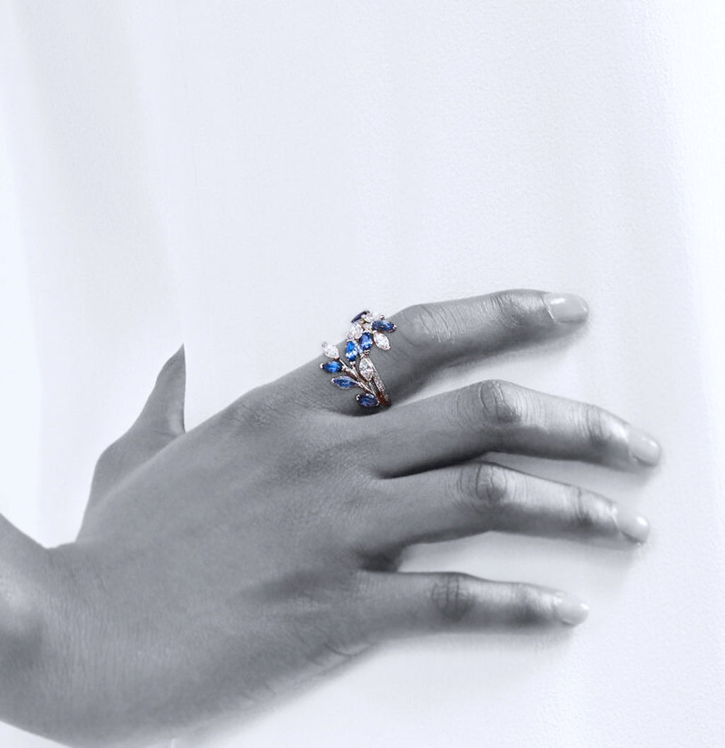 High Carbon Diamond Flower Cluster Vine Surround Ring - enhanced image 4