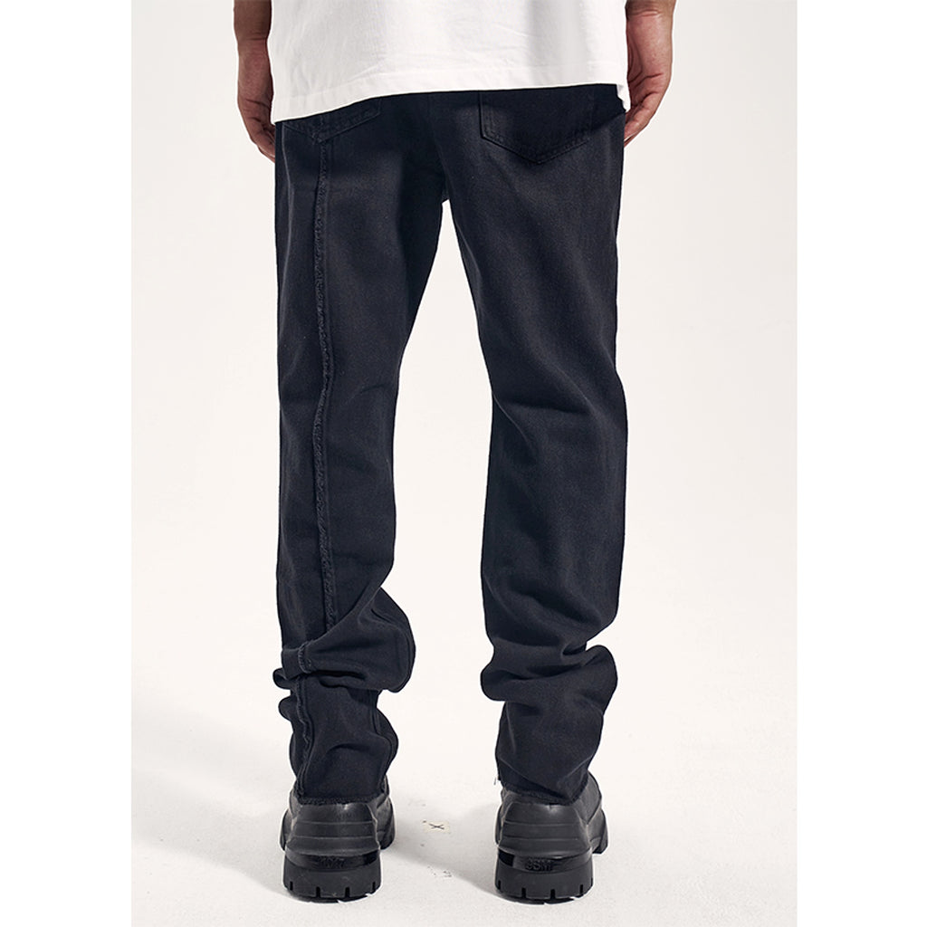 High Street Dark 3D Cut Solid Black Vintage Jeans Men - enhanced image 4