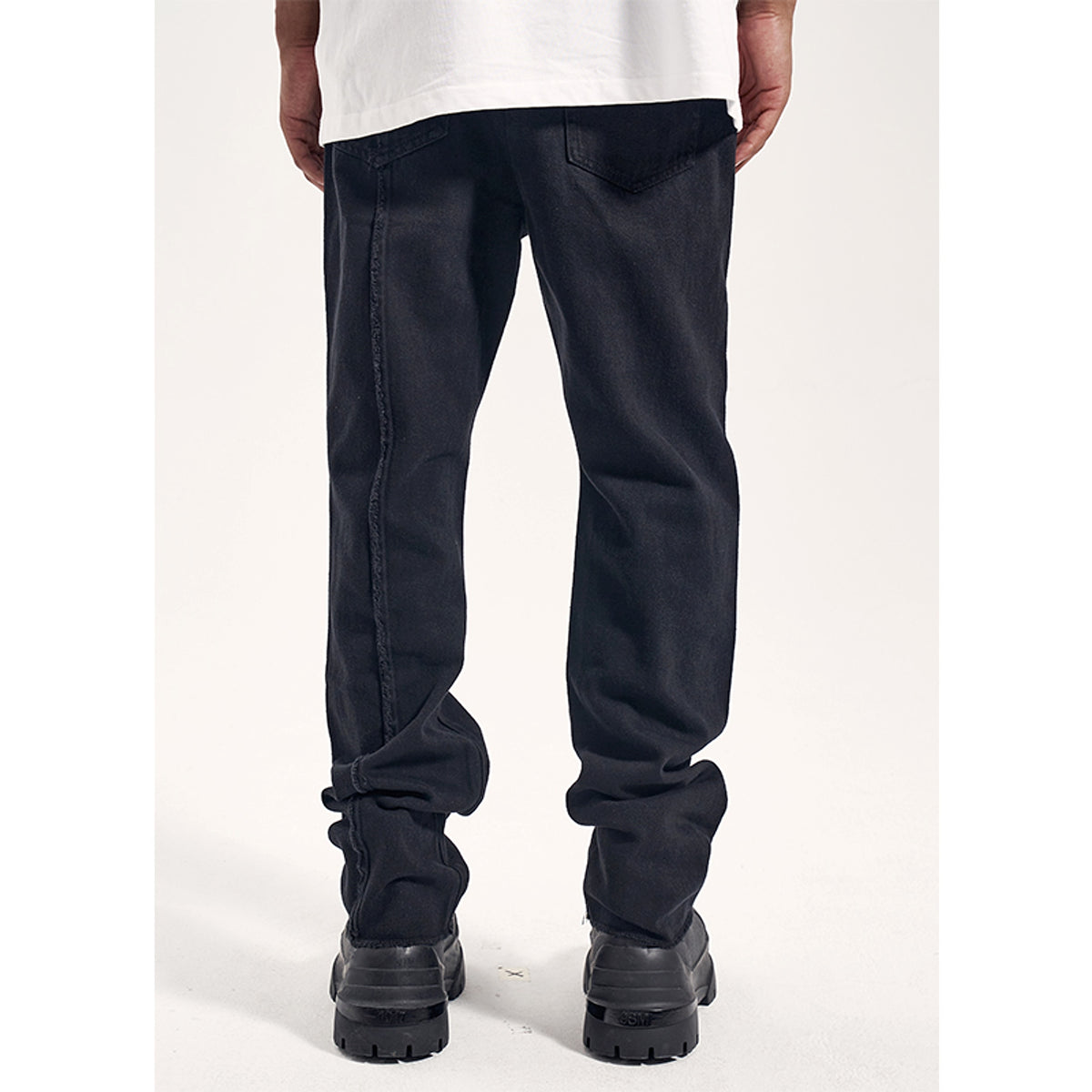High Street Dark 3D Cut Solid Black Vintage Jeans Men - enhanced image 4