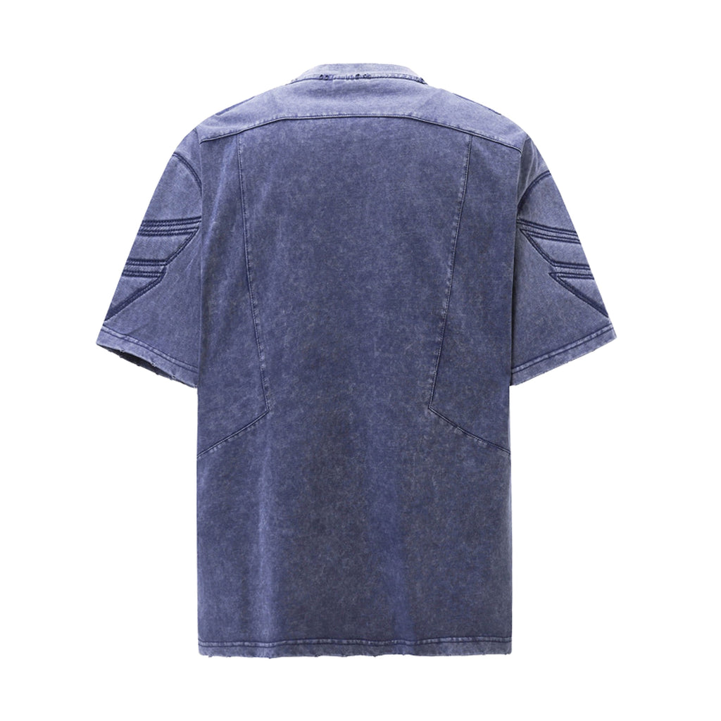 High Street Retro Washed Distressed Deconstruction Stitching Short Sleeve - enhanced image 4