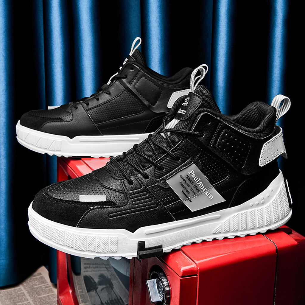 High-Top Leather Panel Casual Sneakers - enhanced image 4