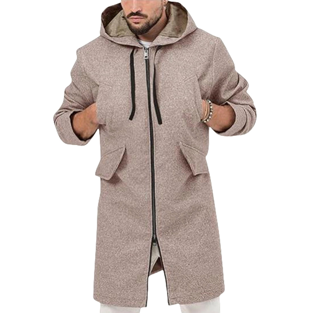 Hooded Jacket Single Zipper Cardigan Woolen Men's Coat - enhanced image 4