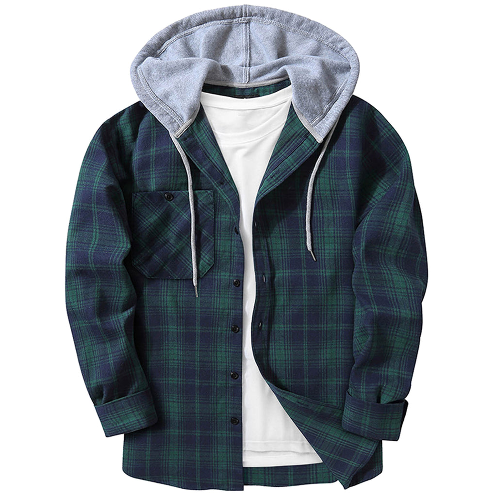 Hooded Plaid Shirt Men's Casual - enhanced image 4