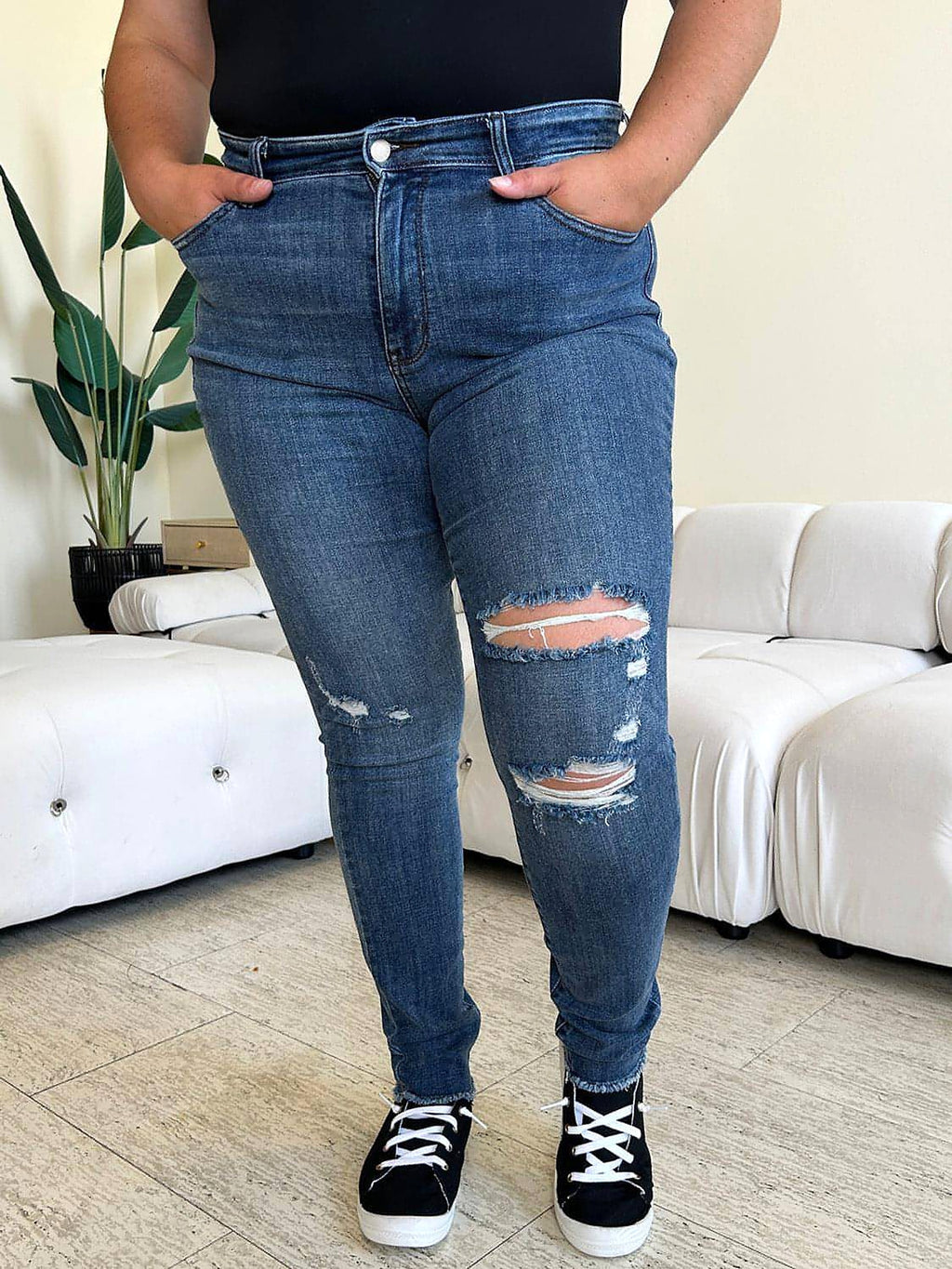 Judy Blue Full Size  High Waist Distressed Skinny Jeans - enhanced image 4