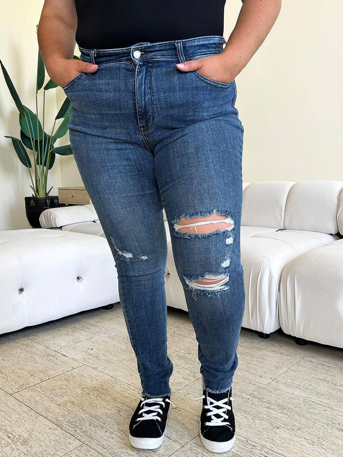 Judy Blue Full Size  High Waist Distressed Skinny Jeans - enhanced image 4