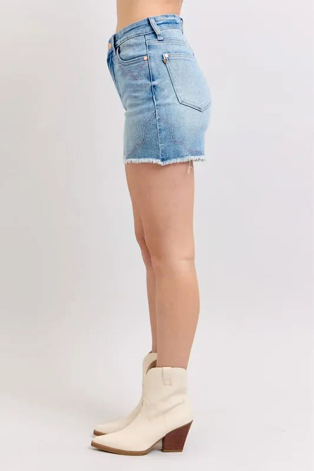 Judy Blue Full Size High Waist Western Embroidery Detail Cut Off Denim Shorts Plus Size - enhanced image 4