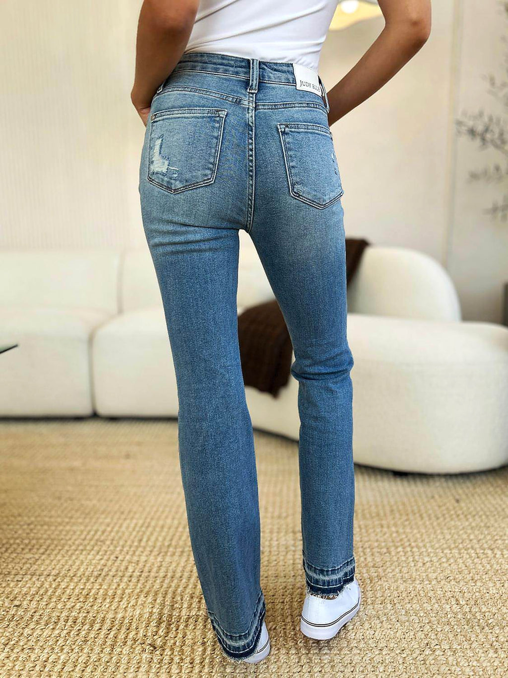 Judy Blue Full Size Mid Rise Destroyed Hem Distressed Jeans - enhanced image 4