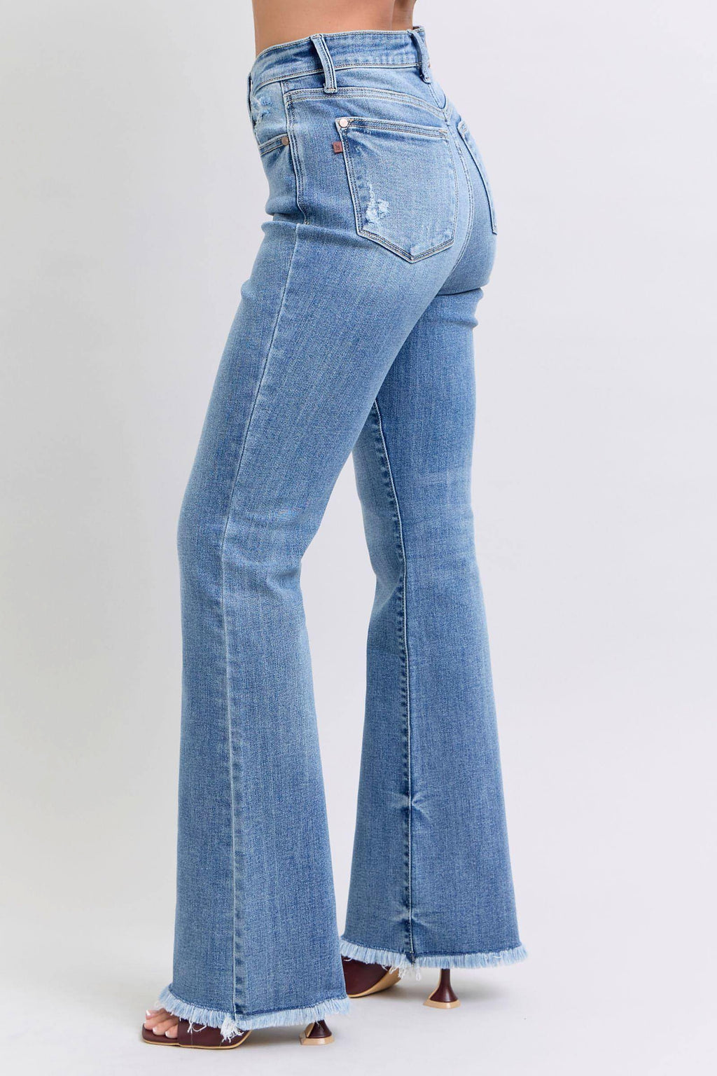 Judy Blue Full Size Raw Hem High Rise Bootcut Jeans - enhanced image 4