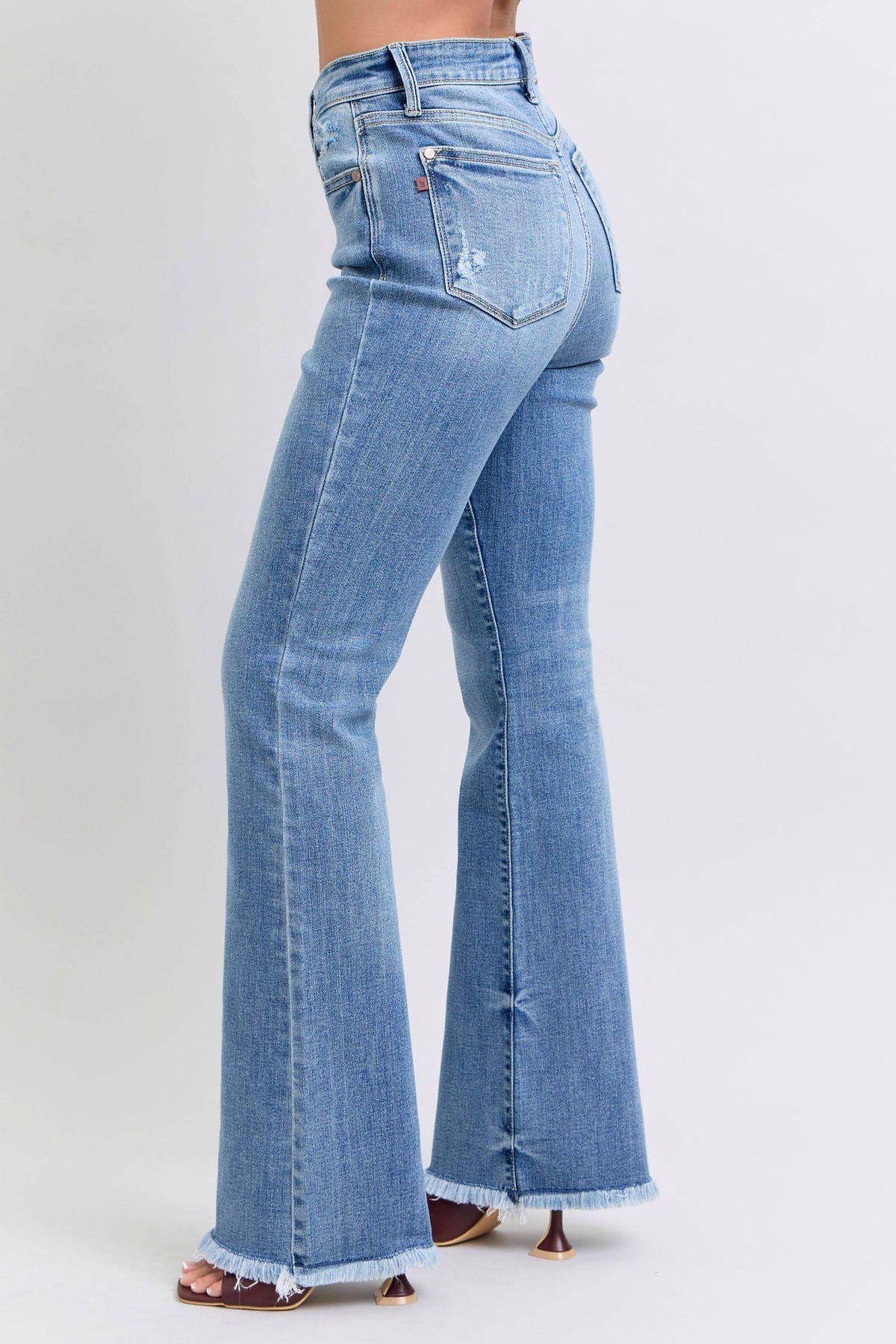 Judy Blue Full Size Raw Hem High Rise Bootcut Jeans - enhanced image 4