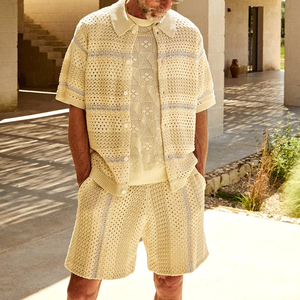 Knitted Sweater Shorts Color Matching Two-piece Suit Men - enhanced image 4