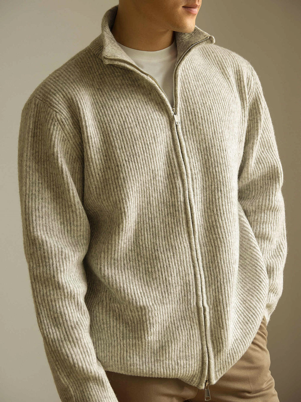 Knitted Zipper Jacket Loose Casual Turtleneck Men's Sweater - enhanced image 4