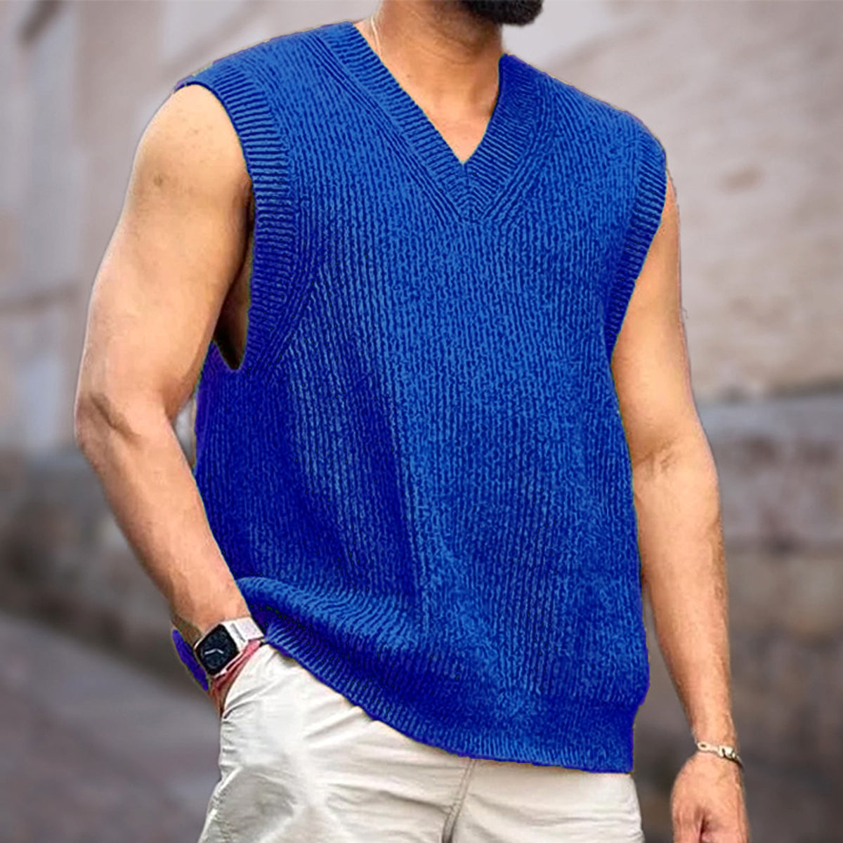 Knitwear Street Slim Fit V-neck Sleeveless Vest Sweater Men - enhanced image 4