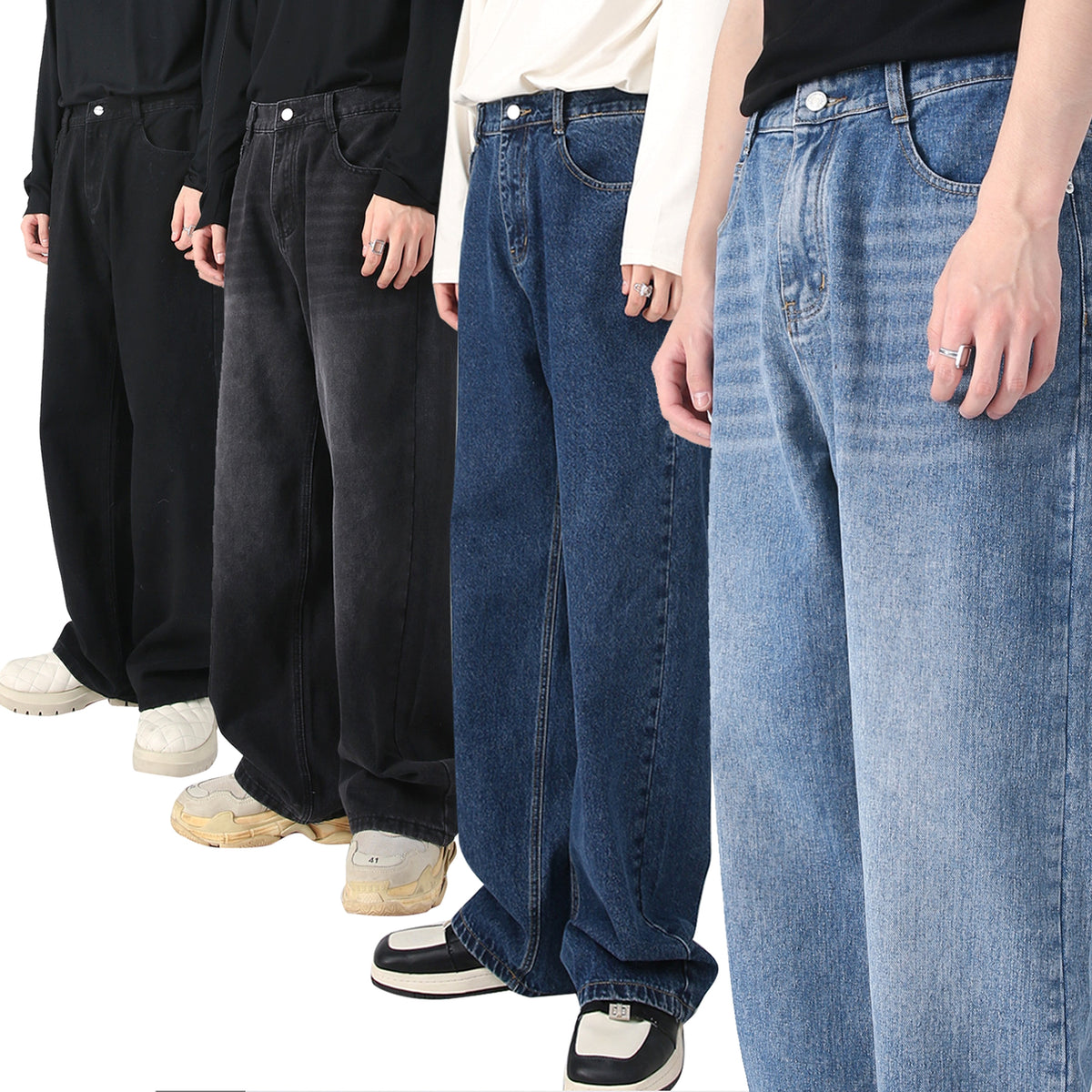 Korean Version Loose Elastic Waist Straight Casual Jeans For Men - enhanced image 4