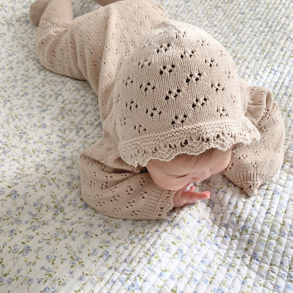 LaceNest™ – Knitted Hollow Baby Romper with Hat - enhanced image 4