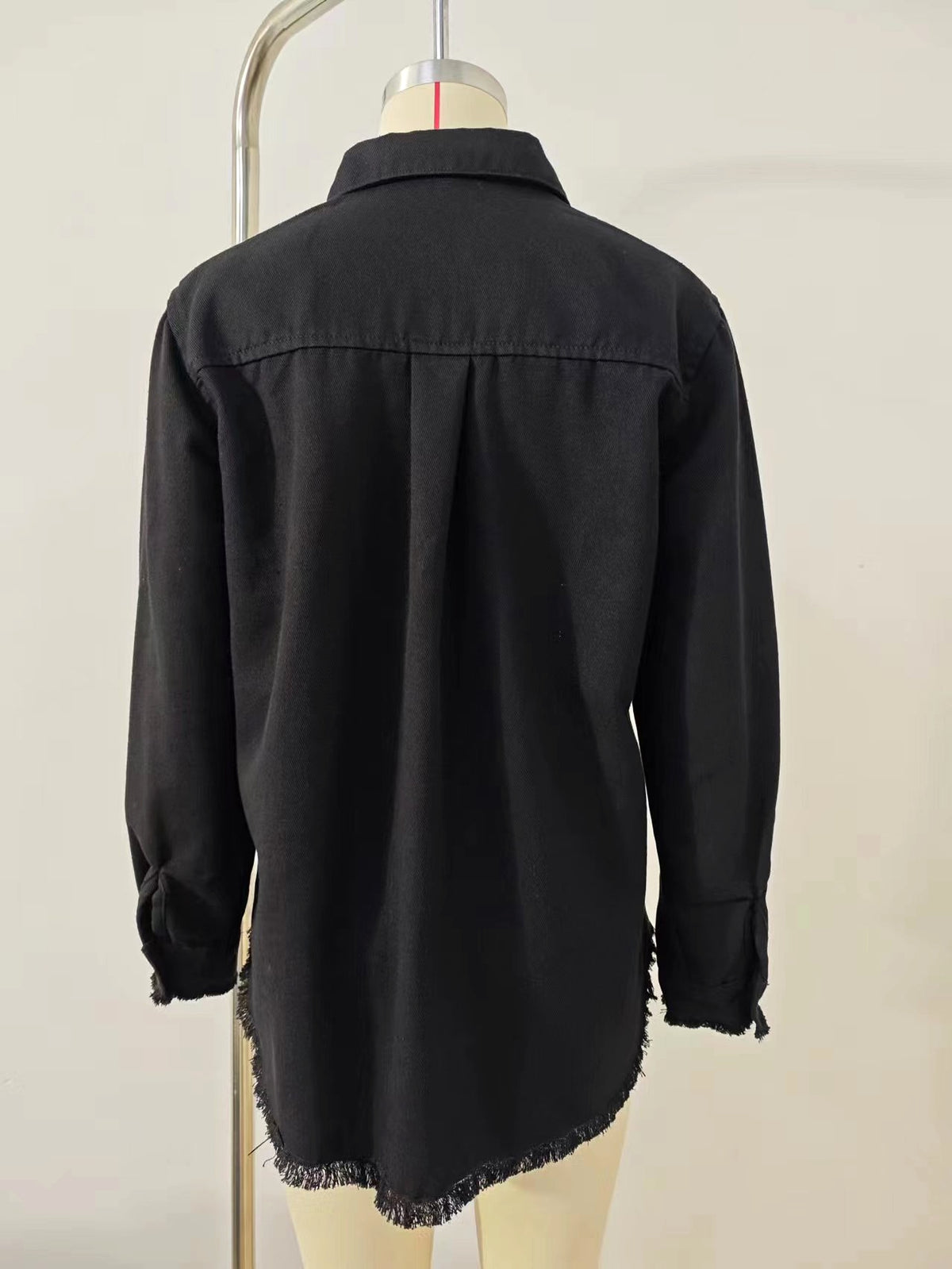 Lapel Denim DressShirt With Sequined Pockets Women - enhanced image 4