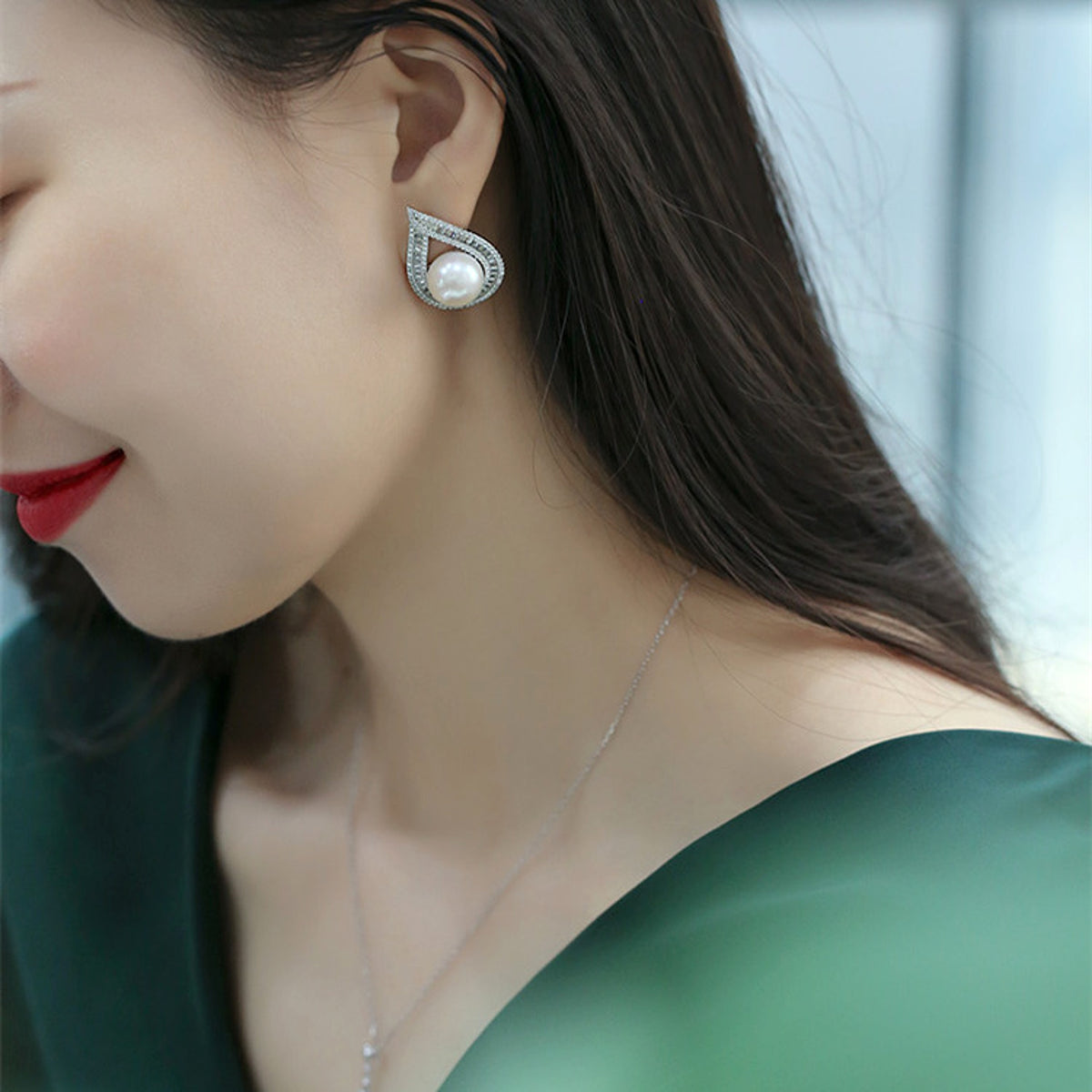 Large Grain Freshwater Pearl Stud Earrings - enhanced image 4