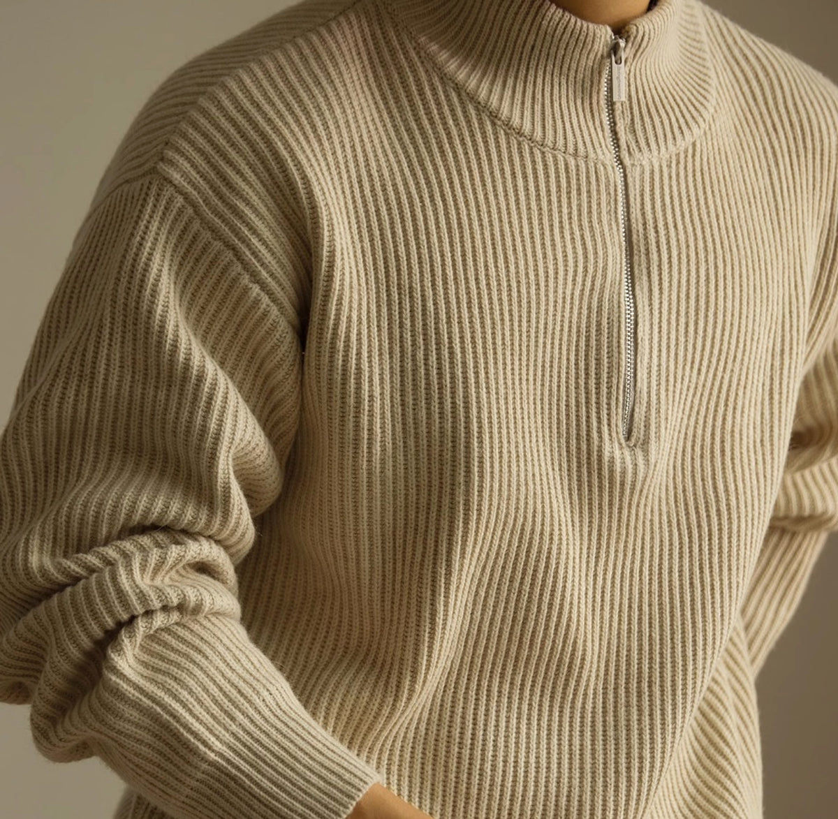 Lazy And Versatile Wool Turtleneck Half Loose Zip Sweater - enhanced image 4