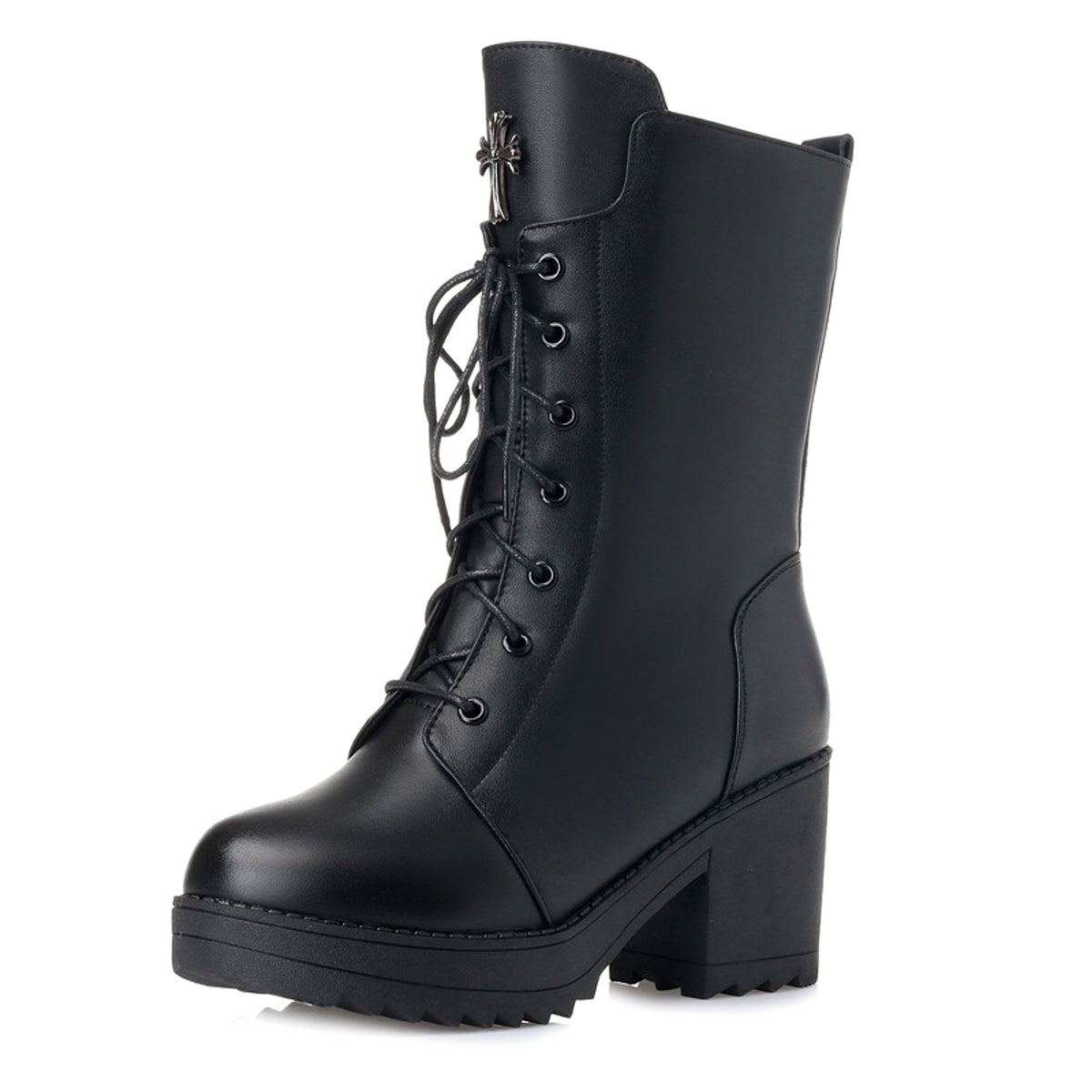Leather lace-up  boots with zipper women - enhanced image 4