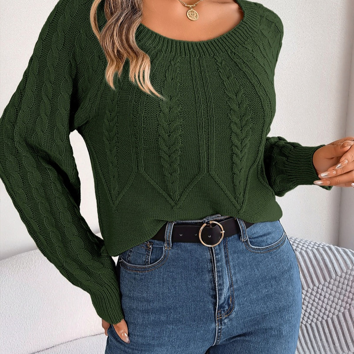Leisure Solid Color Twist Long Sleeve Pullover Sweater Women - enhanced image 4