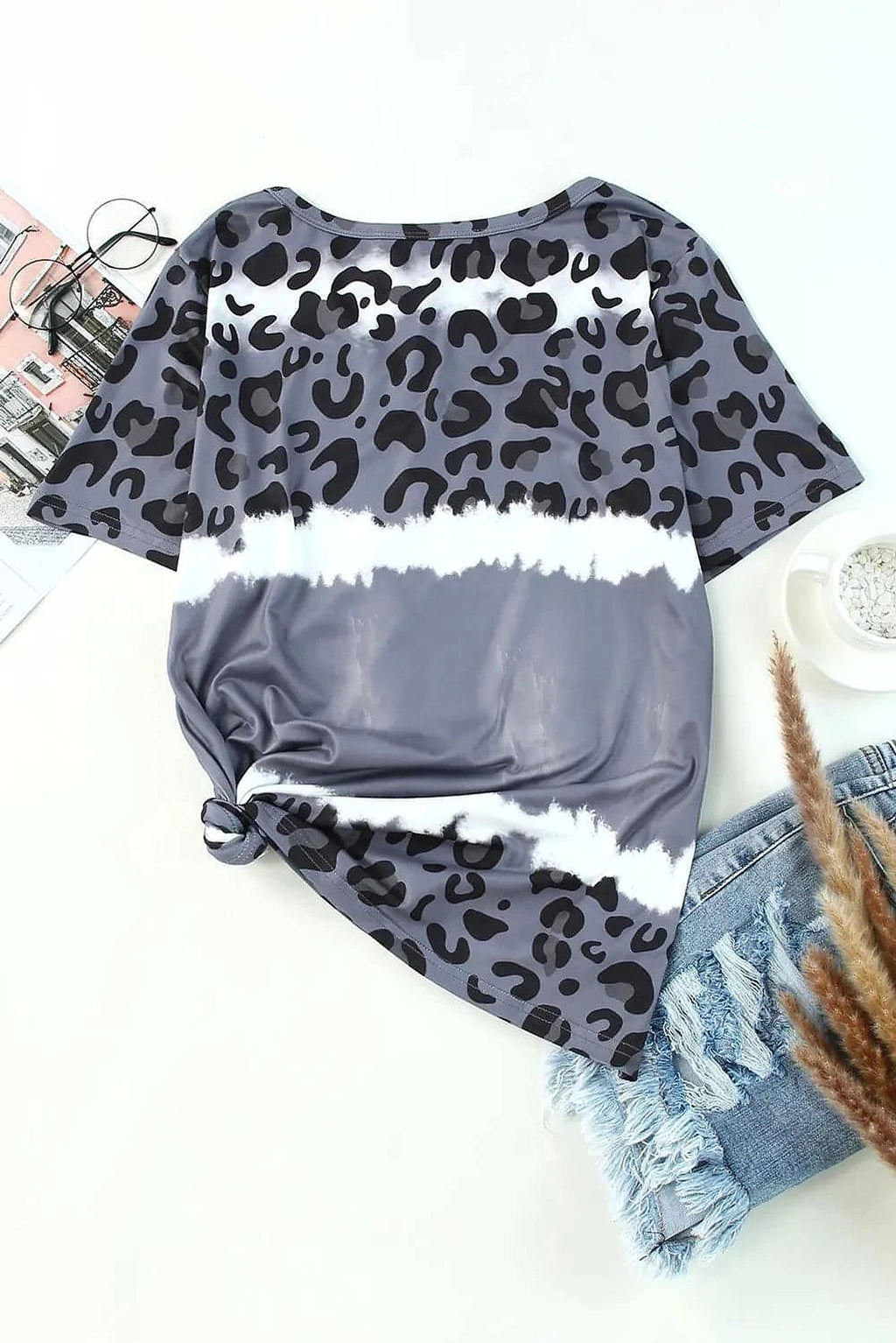 Leopard V-Neck Short Sleeve T-Shirt - enhanced image 4