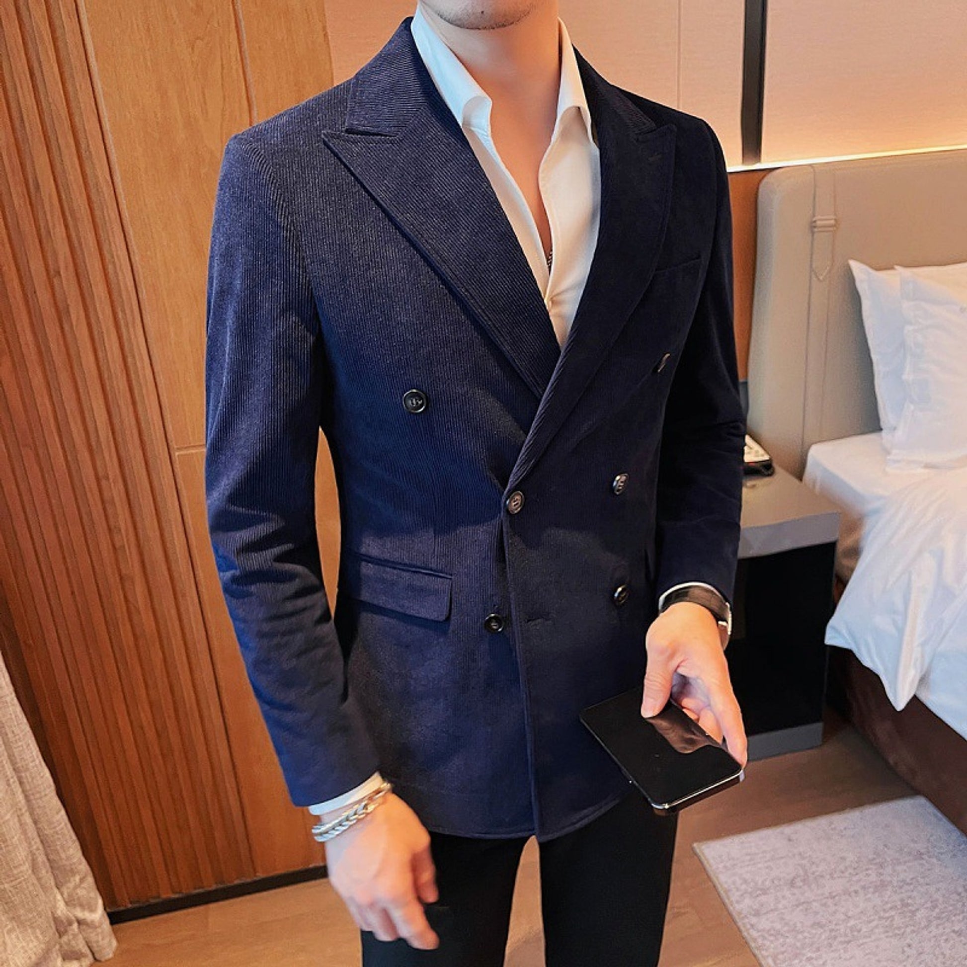 Light Luxury Corduroy Suit Jacket Autumn And Winter Double Breasted Casual - enhanced image 4