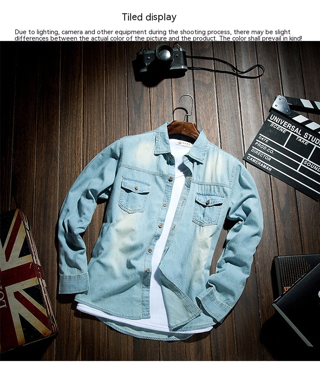 Long Sleeve Denim DressShirt Jacket Slim Style Men's Thin - enhanced image 4