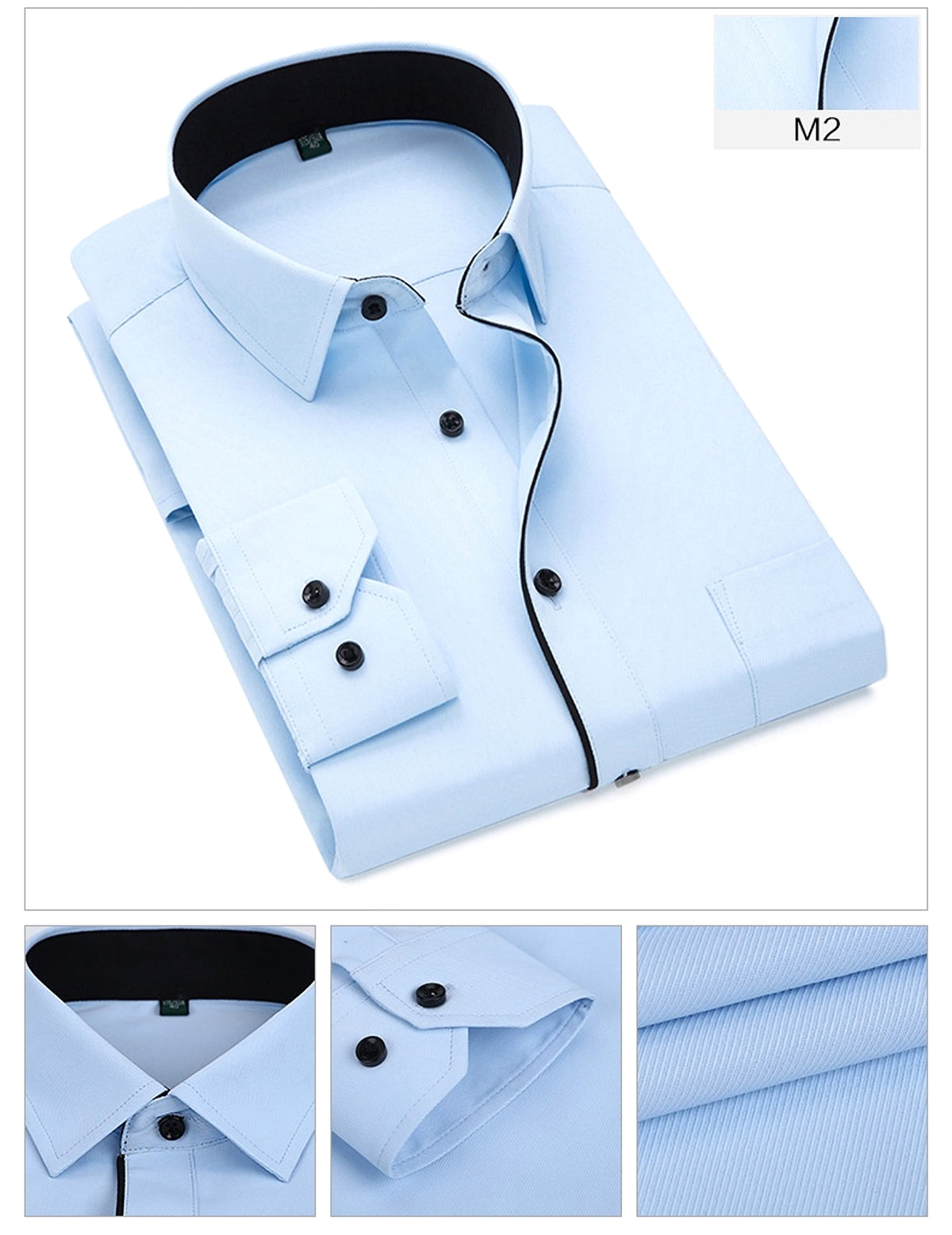 Long Sleeve Men's Business Pure Color Shirt - enhanced image 4