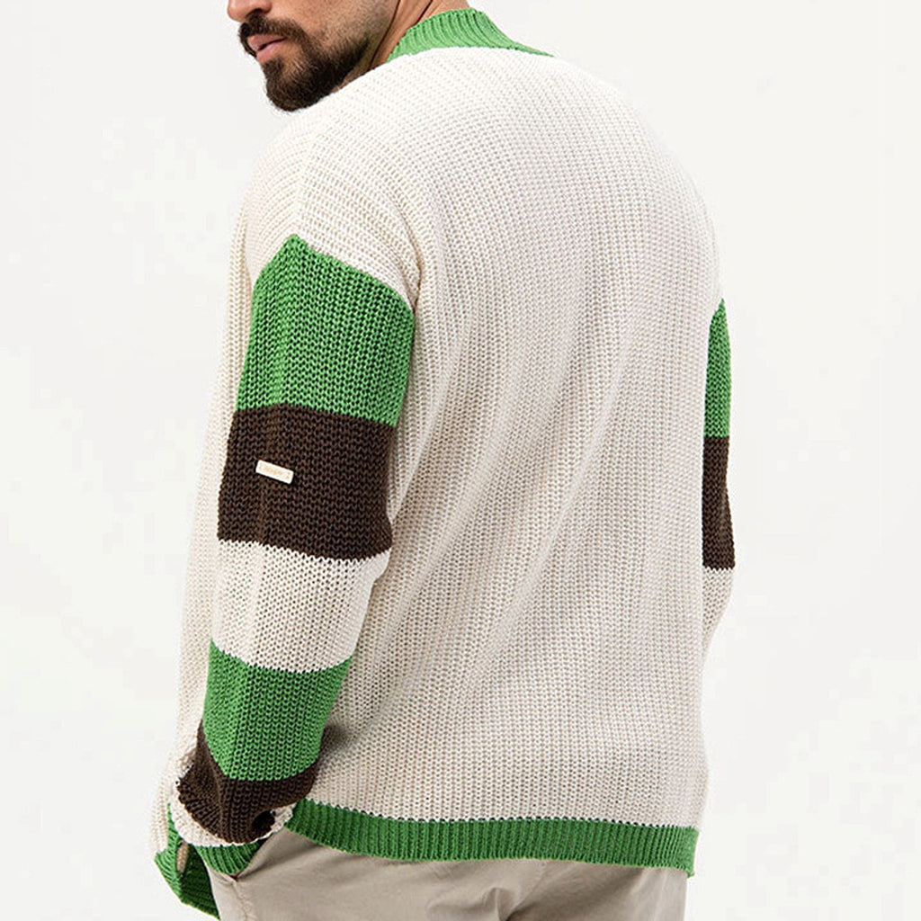A.1 Loose Contrast Color Woolen Cardigan Jacket Sweater Men